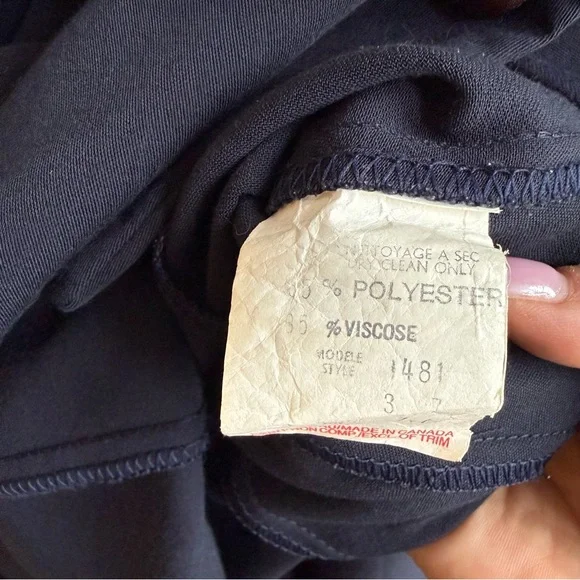 Vintage Le Chateau Navy Blue Mini Dress Satin Trim Pleated Coat Dress Size 7 - Picture 4 of 10